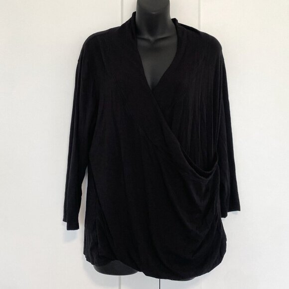 Coldwater Creek Wrap Long Sleeve Shirt Black Strechy Fitted Top Plus Size 1X - Picture 1 of 8